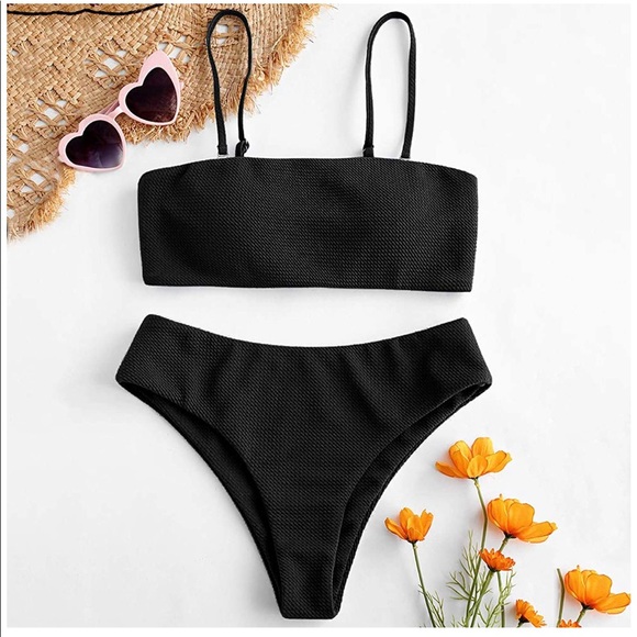 Zaful Other - Zaful black high cut bandeau bikini set